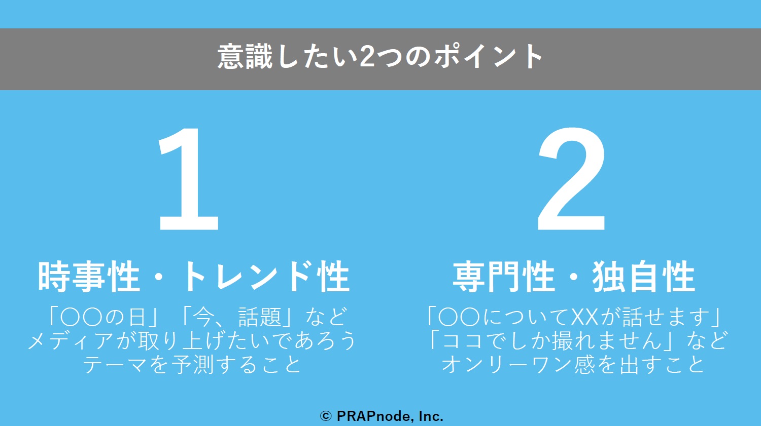 ニュースレターを作成するときに意識したい2つのポイントは「時事性・トレンド性」と「専門性・独自性」。企業の知見と広報の知見を組み合わせると相乗効果が狙える。